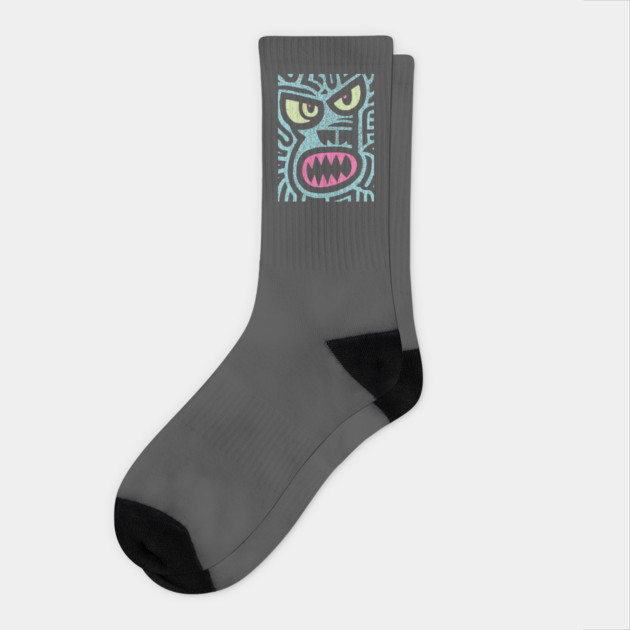 Angry Tiki Monster | Primal Grunge Graphic Socks by TuncGK