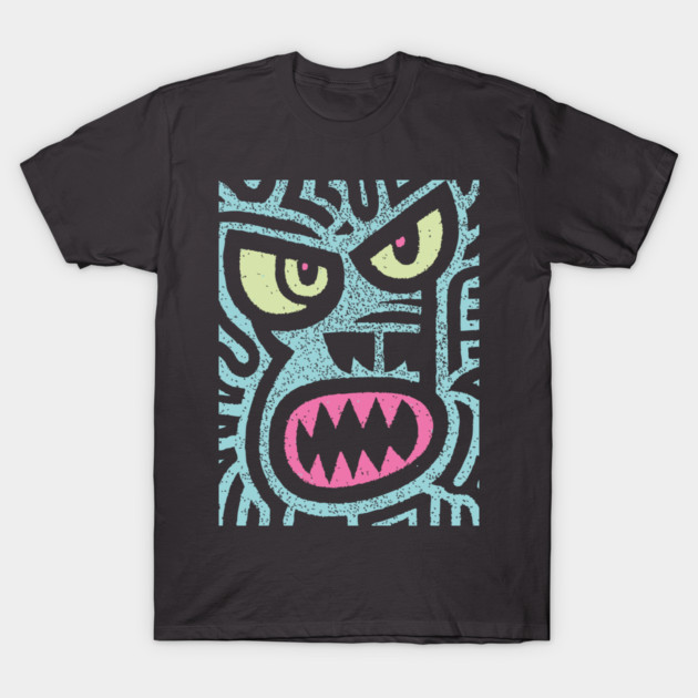Angry Tiki Monster | Primal Grunge Graphic T-Shirt by TuncGK