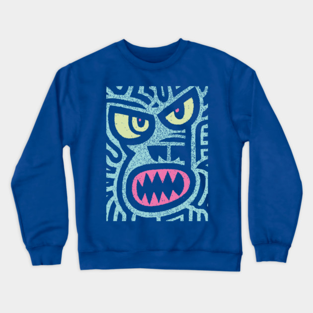 Angry Tiki Monster | Primal Grunge Graphic Crewneck Sweatshirt by TuncGK