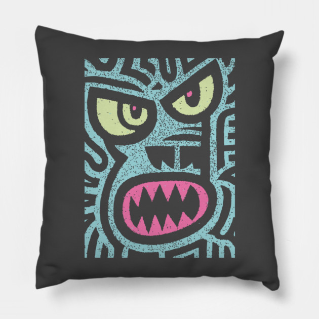 Angry Tiki Monster | Primal Grunge Graphic Pillow by TuncGK
