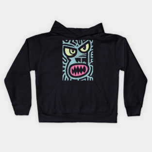 Angry Tiki Monster | Primal Grunge Graphic Kids Hoodie
