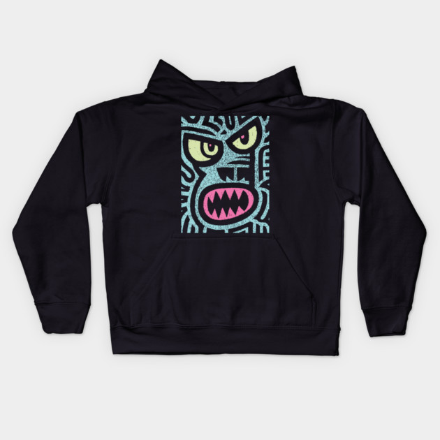 Angry Tiki Monster | Primal Grunge Graphic Kids Hoodie by TuncGK
