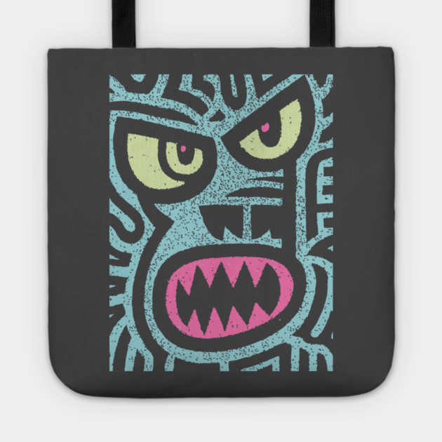 Angry Tiki Monster | Primal Grunge Graphic Tote by TuncGK