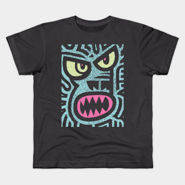 Angry Tiki Monster | Primal Grunge Graphic Kids T-Shirt by TuncGK