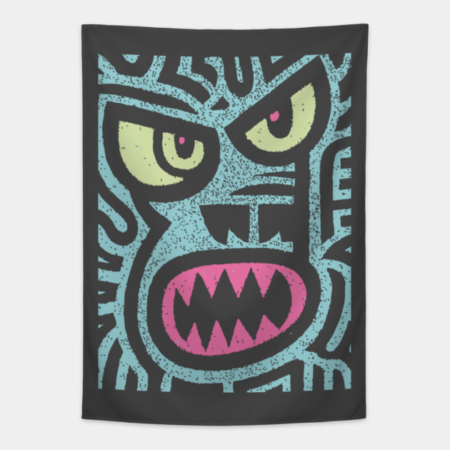 Angry Tiki Monster | Primal Grunge Graphic Tapestry by TuncGK
