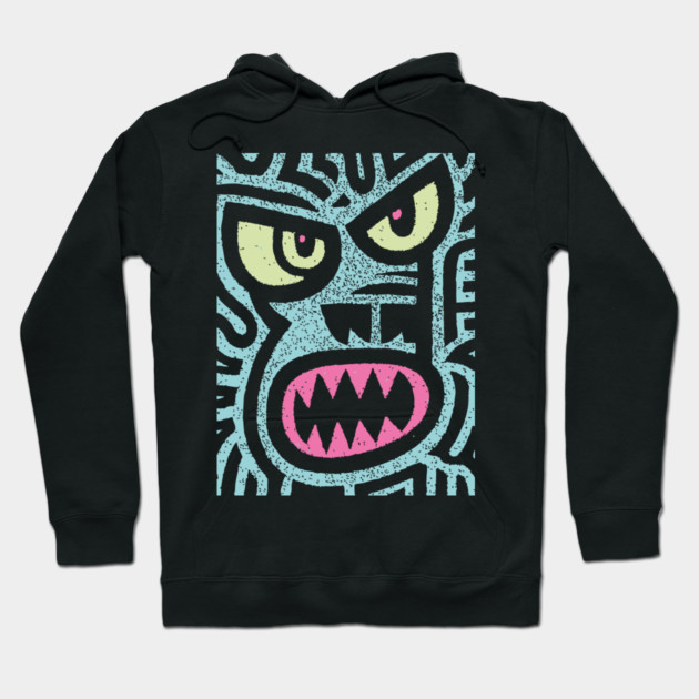 Angry Tiki Monster | Primal Grunge Graphic Hoodie by TuncGK