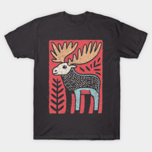 Scandinavian Folk Art Elk | Nordic Woodland Moose T-Shirt