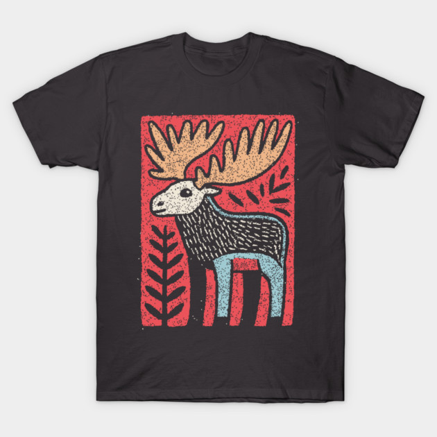 Scandinavian Folk Art Elk | Nordic Woodland Moose T-Shirt by TuncGK