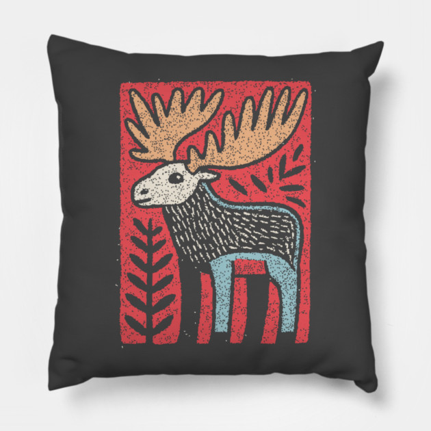 Scandinavian Folk Art Elk | Nordic Woodland Moose Pillow by TuncGK