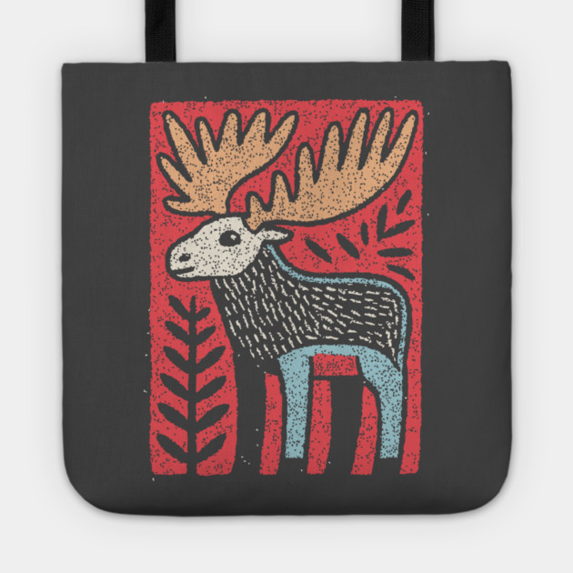 Scandinavian Folk Art Elk | Nordic Woodland Moose Tote by TuncGK