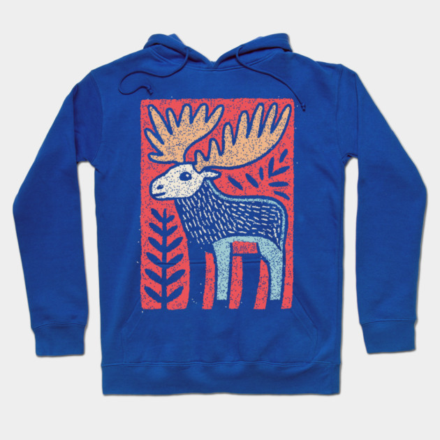 Scandinavian Folk Art Elk | Nordic Woodland Moose Hoodie by TuncGK
