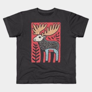 Scandinavian Folk Art Elk | Nordic Woodland Moose Kids T-Shirt