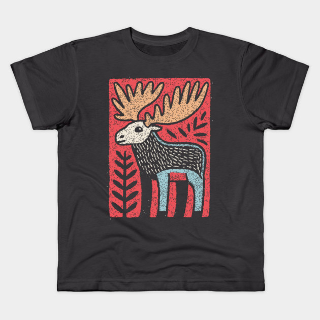 Scandinavian Folk Art Elk | Nordic Woodland Moose Kids T-Shirt by TuncGK