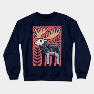 Scandinavian Folk Art Elk | Nordic Woodland Moose Crewneck Sweatshirt