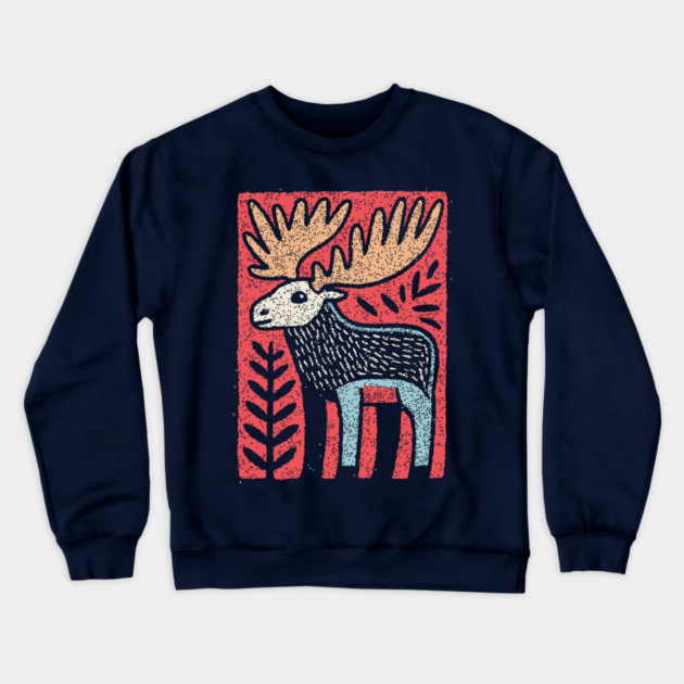 Scandinavian Folk Art Elk | Nordic Woodland Moose Crewneck Sweatshirt by TuncGK