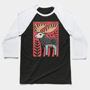 Scandinavian Folk Art Elk | Nordic Woodland Moose Baseball T-Shirt