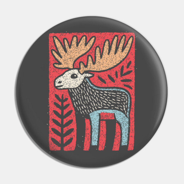 Scandinavian Folk Art Elk | Nordic Woodland Moose Pin by TuncGK
