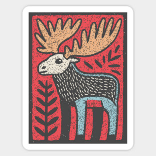 Scandinavian Folk Art Elk | Nordic Woodland Moose Sticker