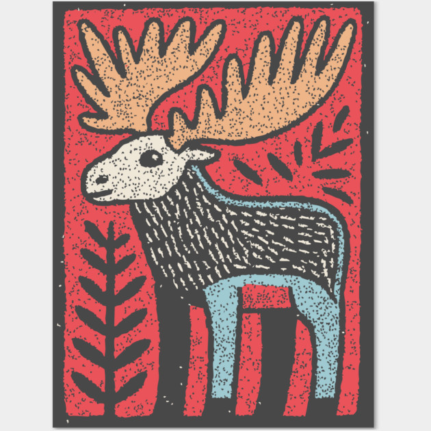 Scandinavian Folk Art Elk | Nordic Woodland Moose Wall Art by TuncGK
