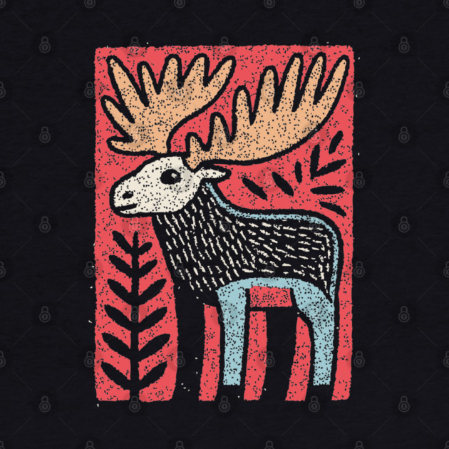 Scandinavian Folk Art Elk | Nordic Woodland Moose by TuncGK
