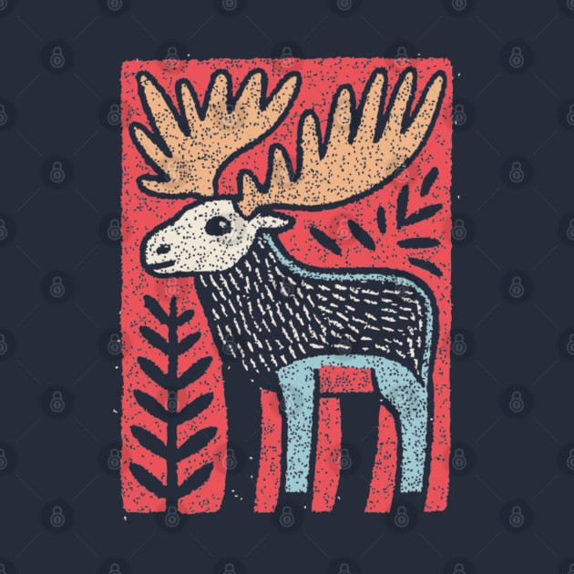 Scandinavian Folk Art Elk | Nordic Woodland Moose by TuncGK