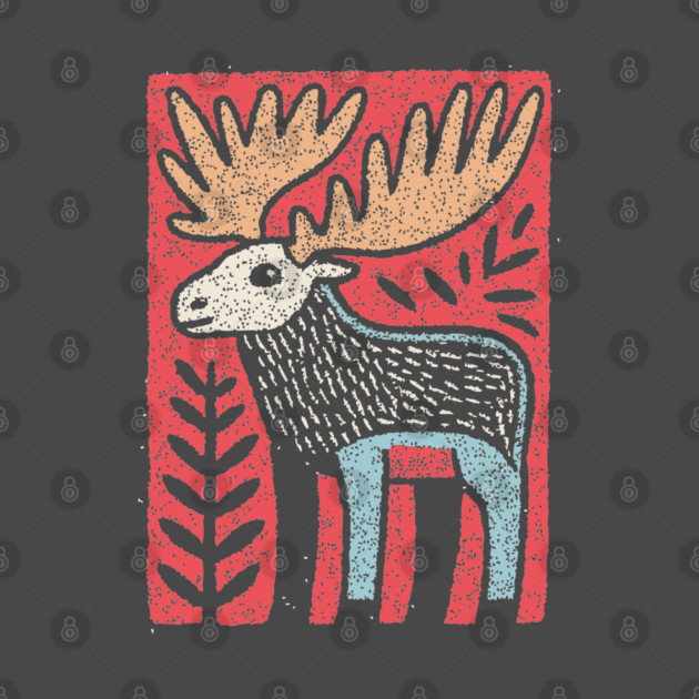 Scandinavian Folk Art Elk | Nordic Woodland Moose by TuncGK