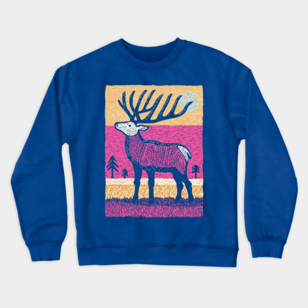 Psychedelic Elk Silhouette | Vibrant Pink Moose Crewneck Sweatshirt by TuncGK