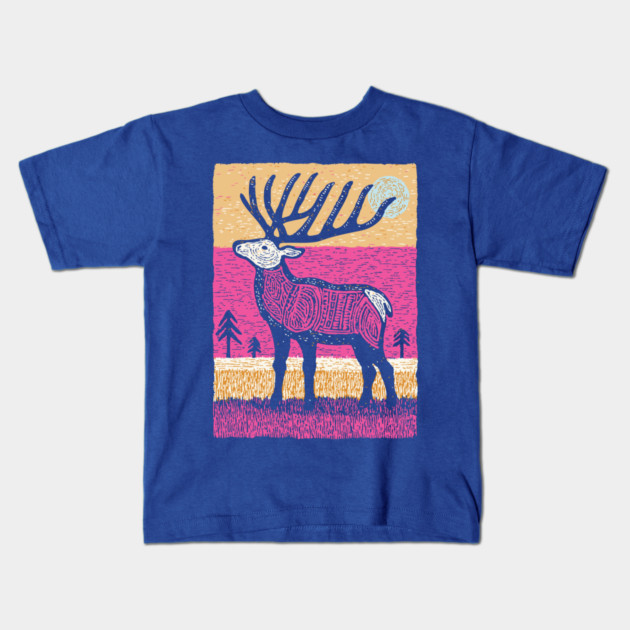 Psychedelic Elk Silhouette | Vibrant Pink Moose Kids T-Shirt by TuncGK