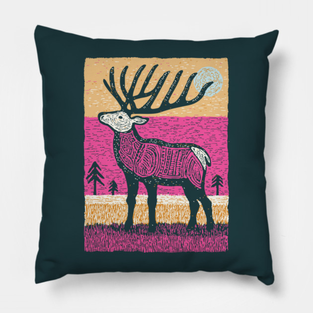 Psychedelic Elk Silhouette | Vibrant Pink Moose Pillow by TuncGK
