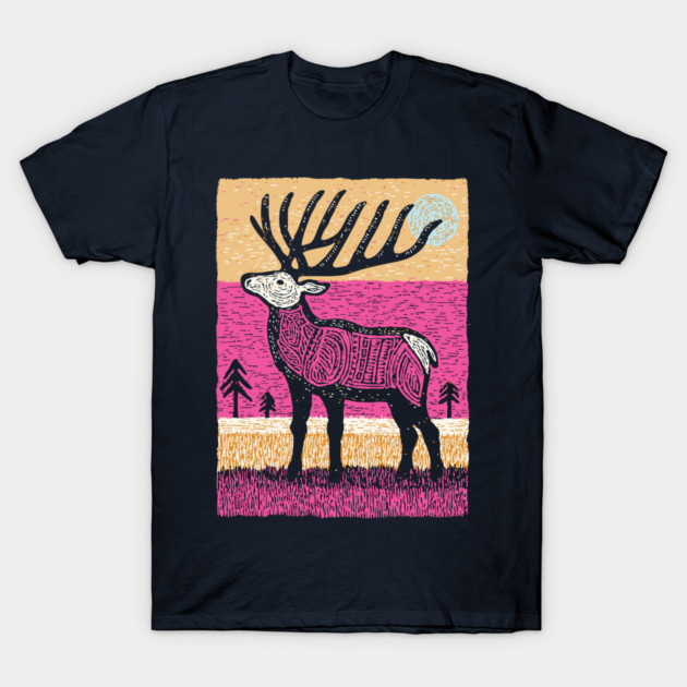 Psychedelic Elk Silhouette | Vibrant Pink Moose T-Shirt by TuncGK