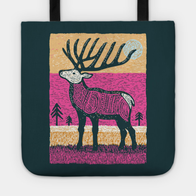 Psychedelic Elk Silhouette | Vibrant Pink Moose Tote by TuncGK