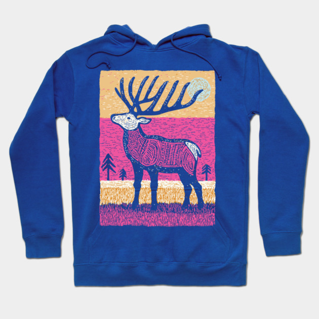 Psychedelic Elk Silhouette | Vibrant Pink Moose Hoodie by TuncGK