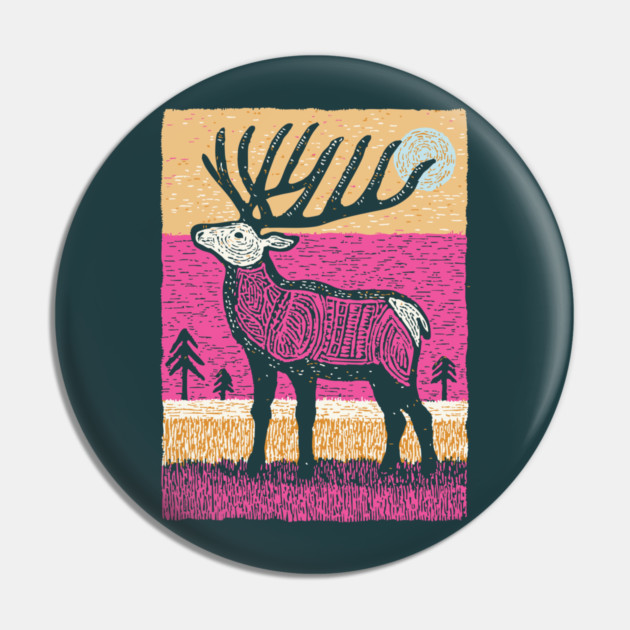 Psychedelic Elk Silhouette | Vibrant Pink Moose Pin by TuncGK