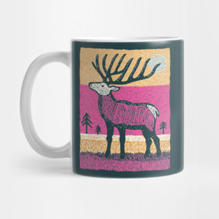 Psychedelic Elk Silhouette | Vibrant Pink Moose Mug