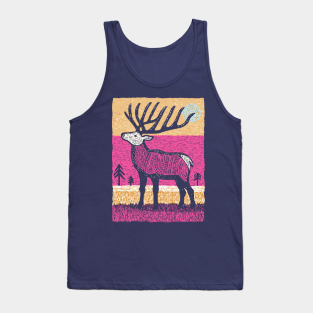 Psychedelic Elk Silhouette | Vibrant Pink Moose Tank Top by TuncGK