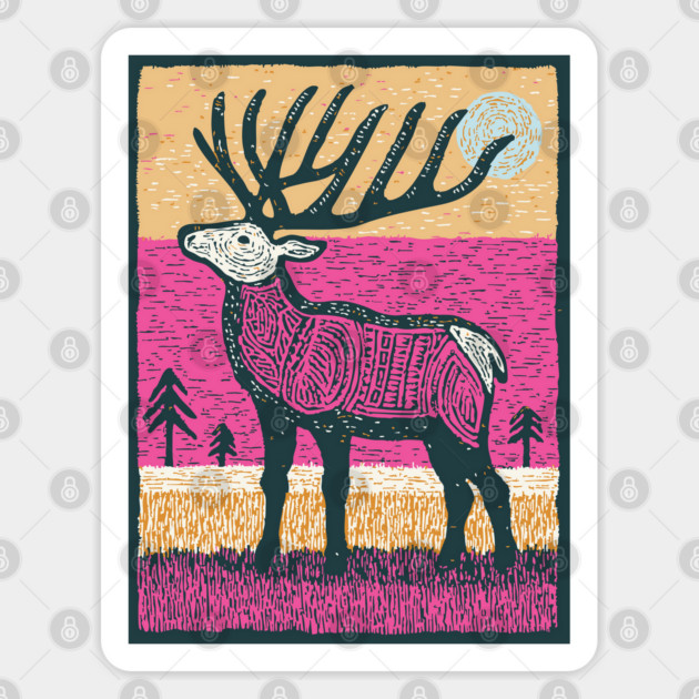 Psychedelic Elk Silhouette | Vibrant Pink Moose Sticker by TuncGK