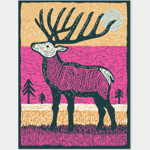 Psychedelic Elk Silhouette | Vibrant Pink Moose Wall Art by TuncGK