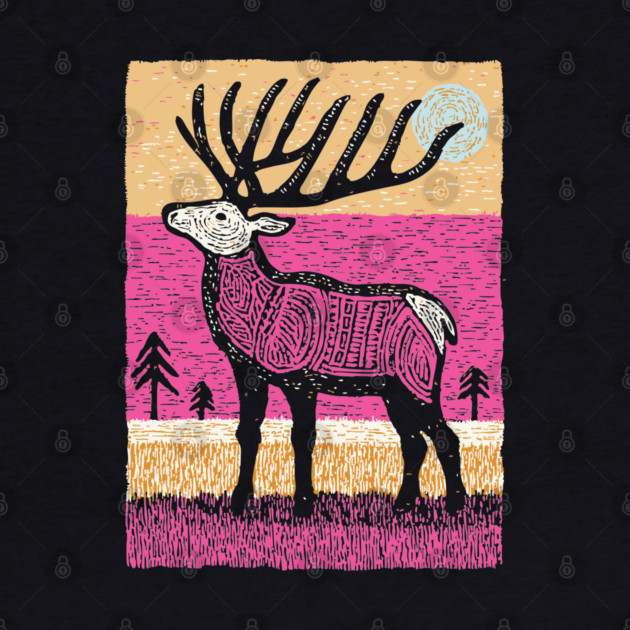 Psychedelic Elk Silhouette | Vibrant Pink Moose by TuncGK