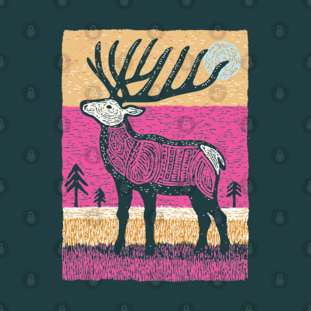 Psychedelic Elk Silhouette | Vibrant Pink Moose by TuncGK