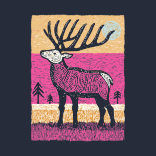 Psychedelic Elk Silhouette | Vibrant Pink Moose T-Shirt