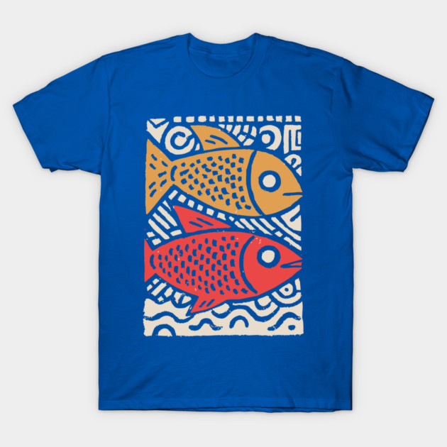 Pisces Zodiac Fish | Two Koi Folk Art T-Shirt by TuncGK