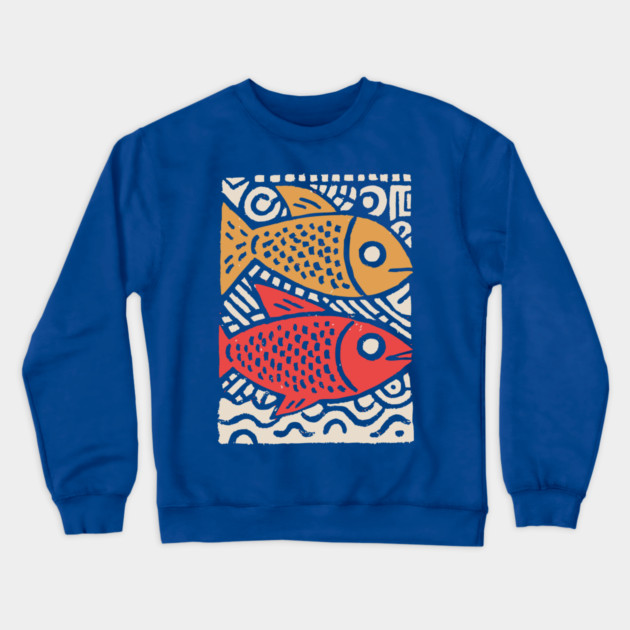 Pisces Zodiac Fish | Two Koi Folk Art Crewneck Sweatshirt by TuncGK