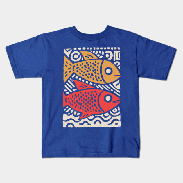 Pisces Zodiac Fish | Two Koi Folk Art Kids T-Shirt by TuncGK