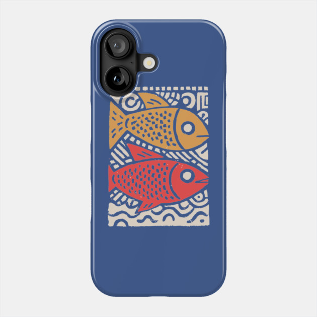Pisces Zodiac Fish | Two Koi Folk Art Phone Case by TuncGK