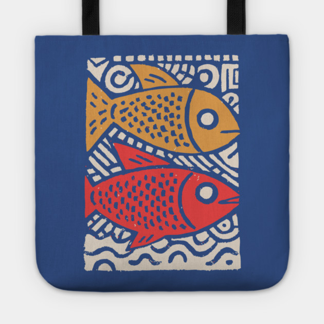 Pisces Zodiac Fish | Two Koi Folk Art Tote by TuncGK