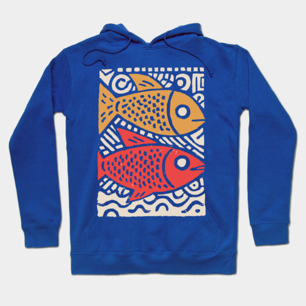 Pisces Zodiac Fish | Two Koi Folk Art Hoodie by TuncGK