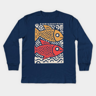 Pisces Zodiac Fish | Two Koi Folk Art Kids Long Sleeve T-Shirt