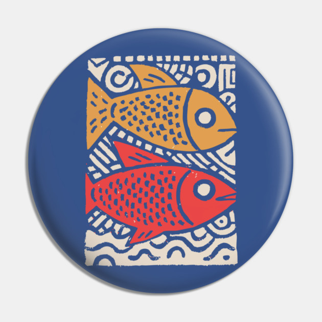 Pisces Zodiac Fish | Two Koi Folk Art Pin by TuncGK