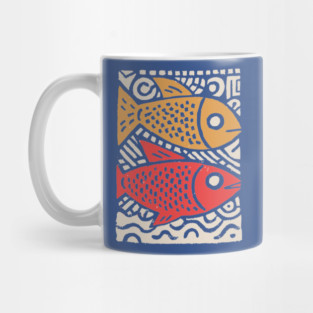 Pisces Zodiac Fish | Two Koi Folk Art Mug