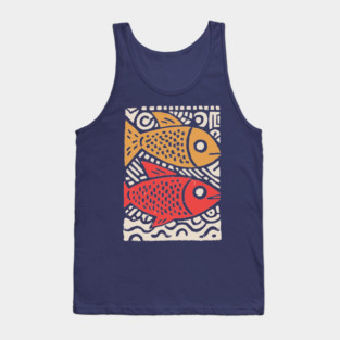 Pisces Zodiac Fish | Two Koi Folk Art Tank Top